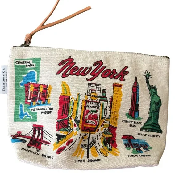 Cavallini & Co New York City Canvas Pouch | Vintage Map Travel Zip Bag - Picture 3 of 5